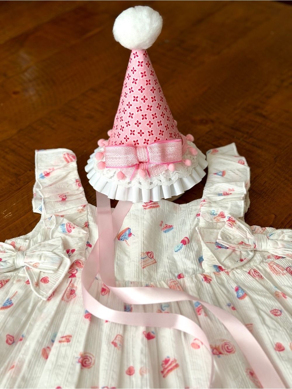Girls White Sundress/birthday party dress with matching Birthday hat - Picture 2 of 16